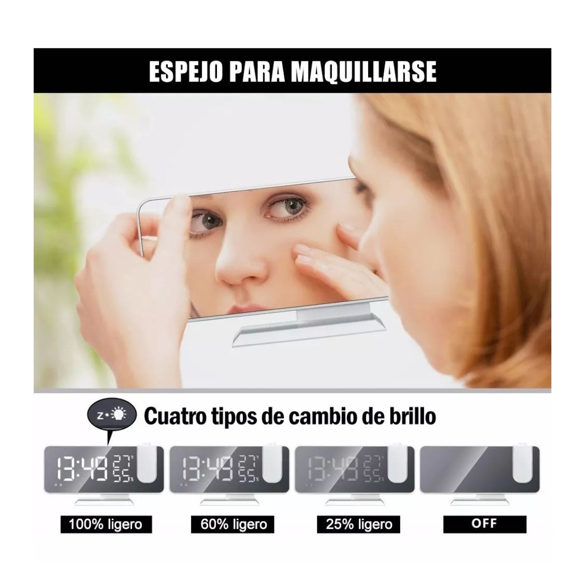 Reloj Despertador Led Proyector Y Pantalla Grande Blanco