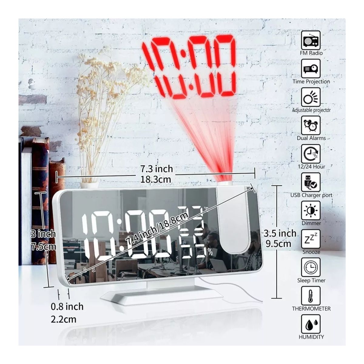 Reloj Despertador Led Proyector Y Pantalla Grande Blanco