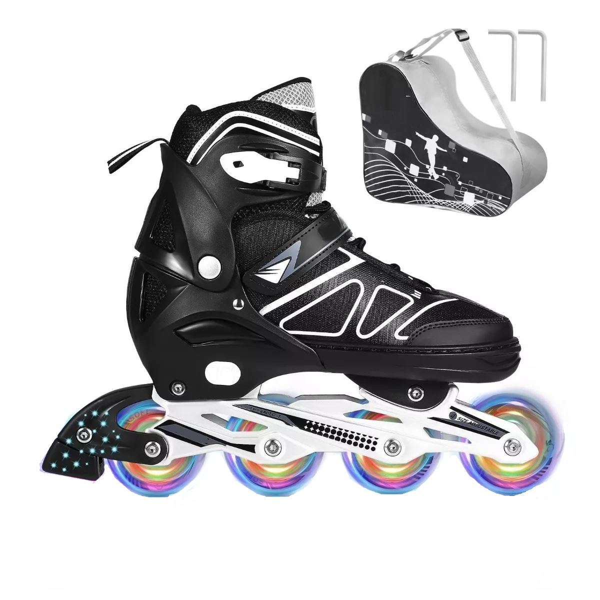 Patines En Línea Profesionales Adulto Ajustables Con Luces Negro L