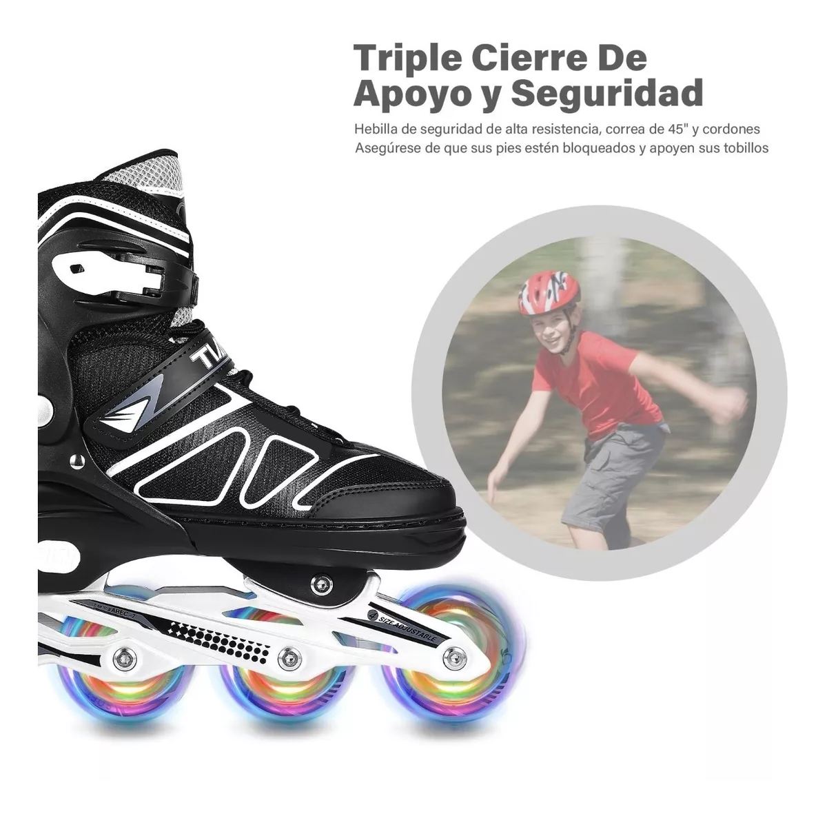 Patines En Línea Profesionales Adulto Ajustables Con Luces Negro L