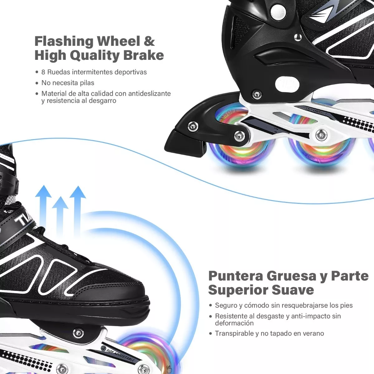 Patines En Línea Profesionales Adulto Ajustables Con Luces Negro L
