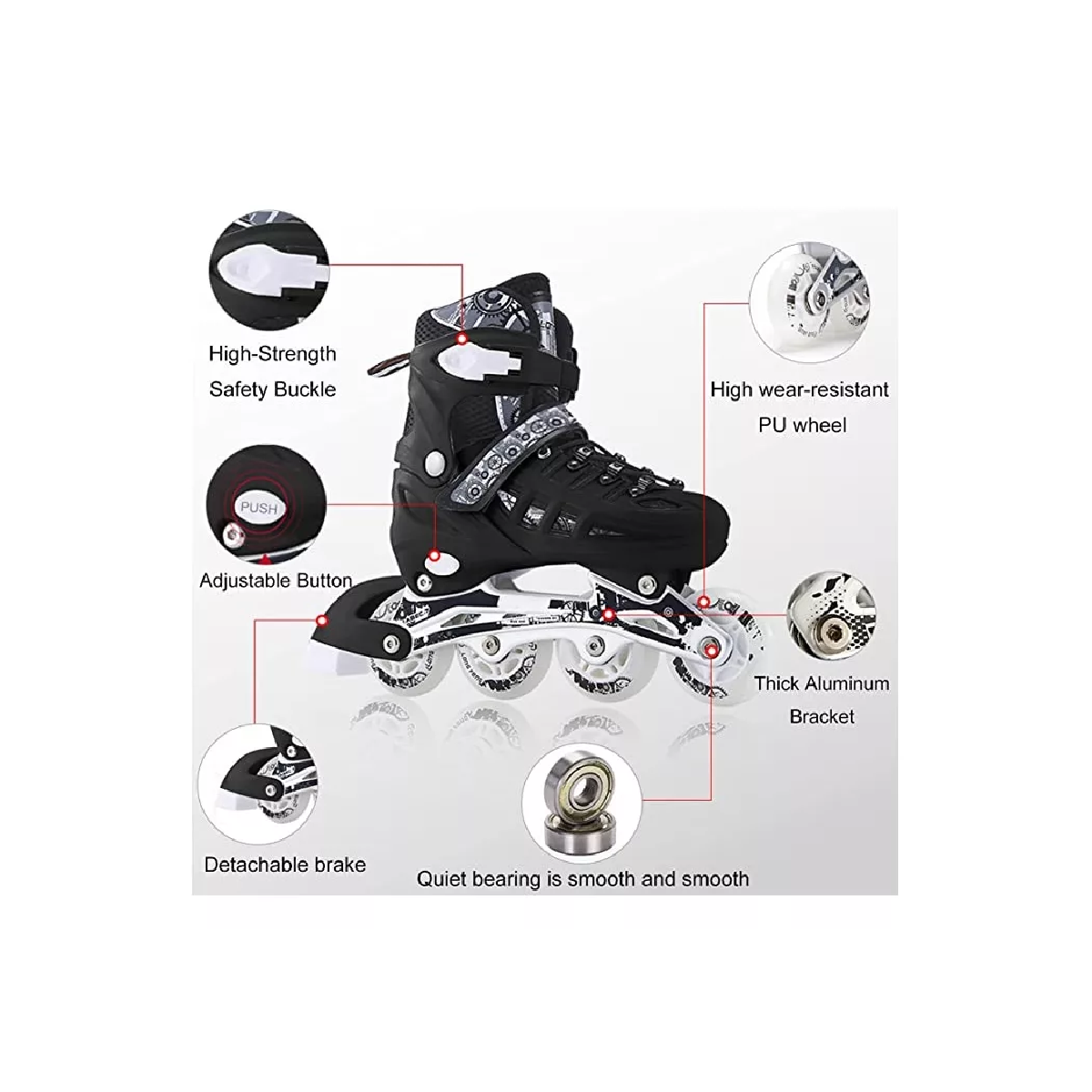 Patines En Linea Ajustables Profesionales + Rodilleras Casco L 39mm