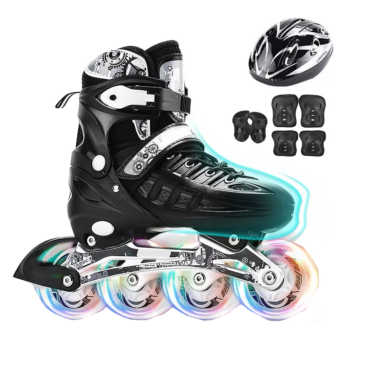 Patines En Linea Ajustables Profesionales + Rodilleras Casco L 39mm
