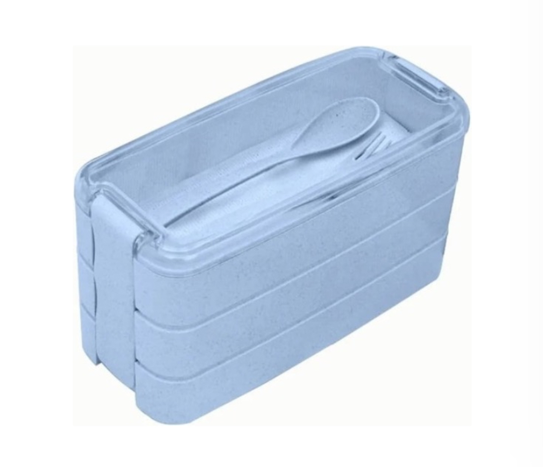 Topper Box Lunch 3 Compartimientos Cubiertos Incluidos azul