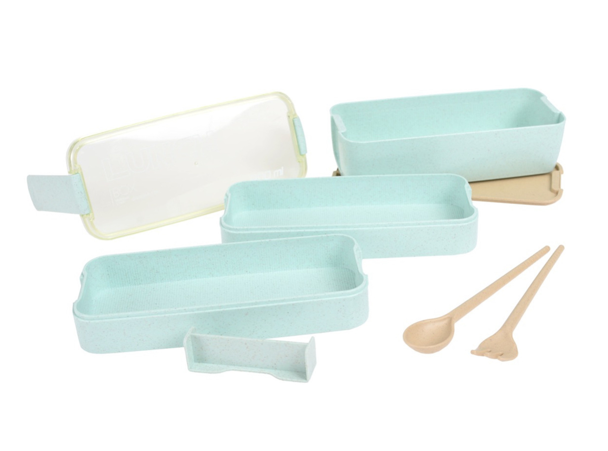 Topper Box Lunch 3 Compartimientos Cubiertos Incluidos Verde