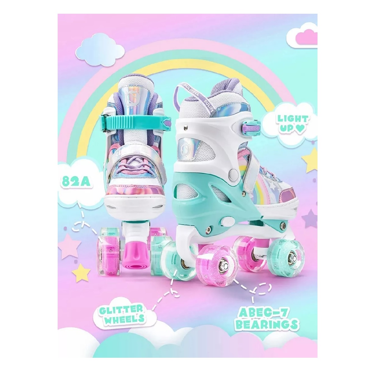 Patines 4 Ruedas Polinesios Con Luces Ajustable Niña Niño M