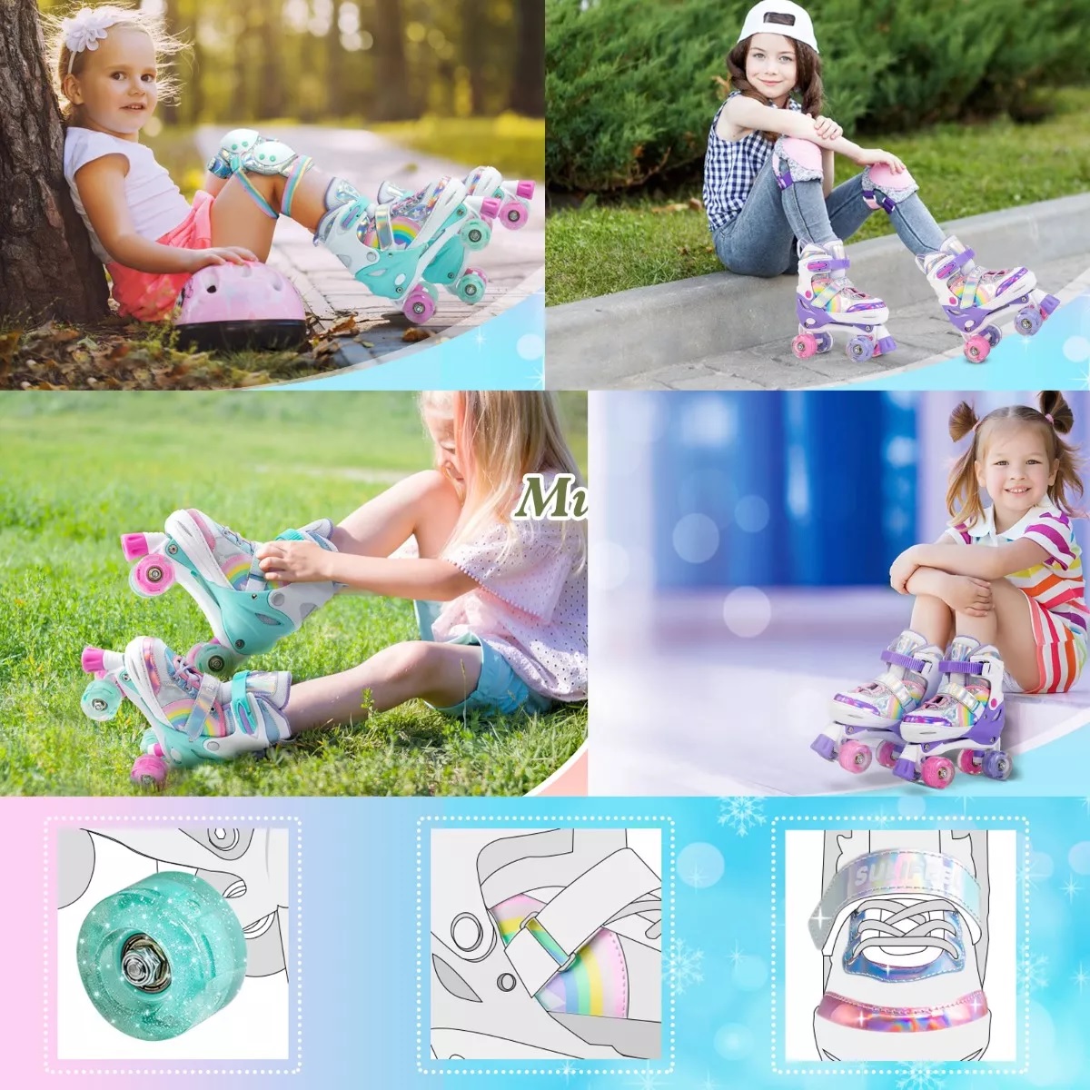 Patines 4 Ruedas Polinesios Con Luces Ajustable Niña Niño M