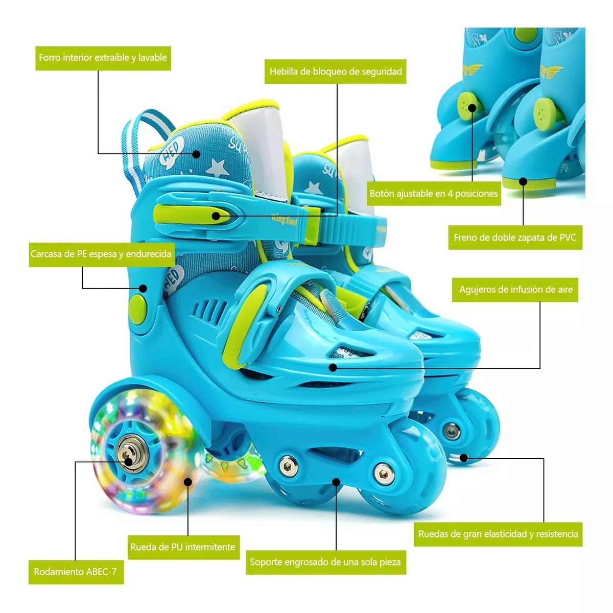 Patines Para Niños Principiantes Ajustables Con Freno En Led