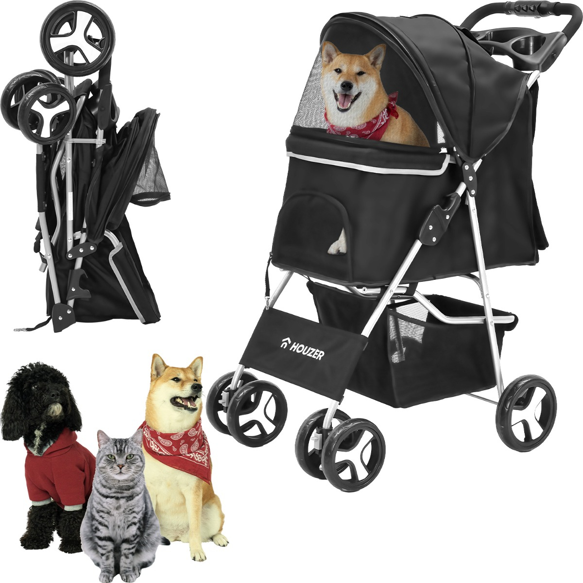 Carriola Plegable Mascotas Perros Gatos Pet Negro