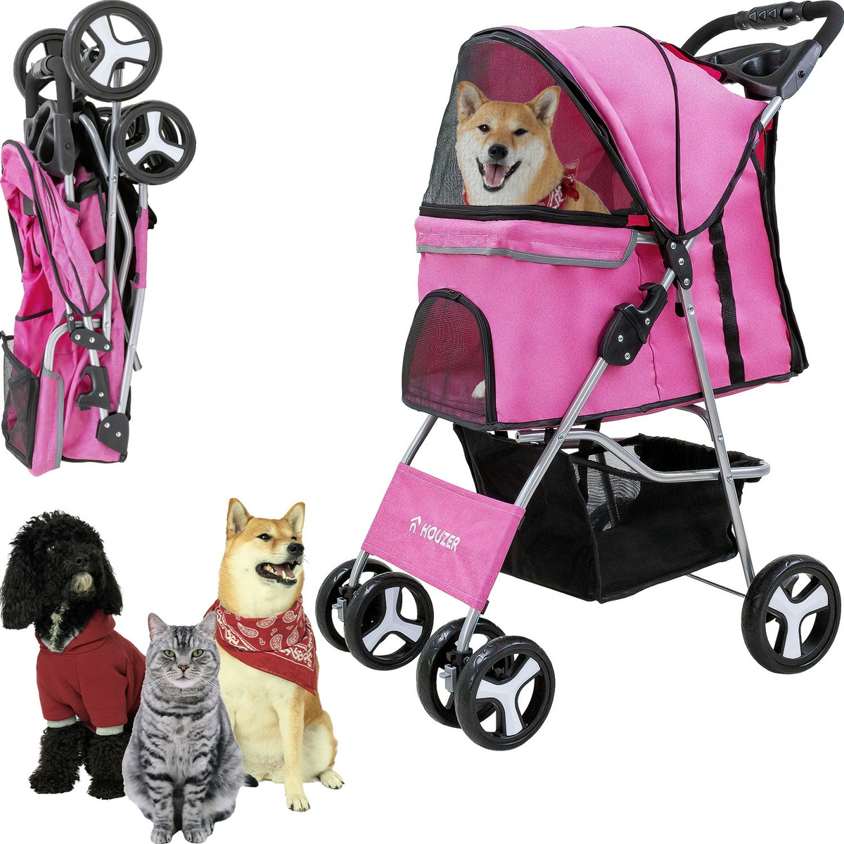 Carriola Plegable Mascotas Perros Gatos Pet Rosa