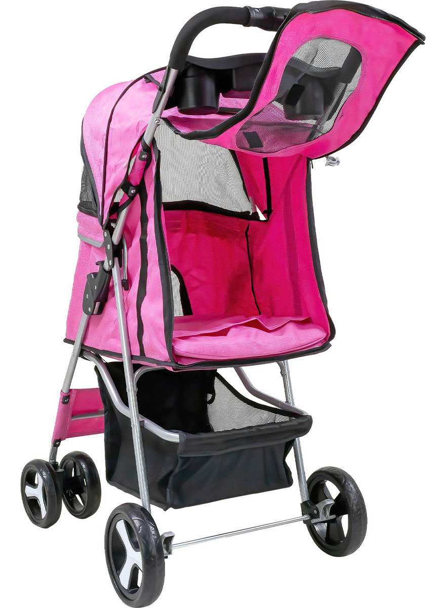 Carriola Plegable Mascotas Perros Gatos Pet Rosa