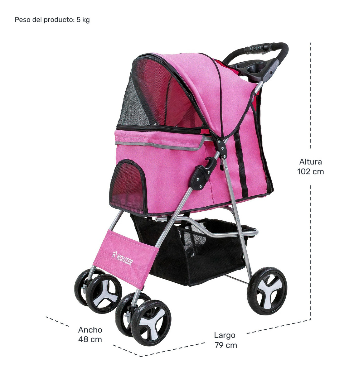 Carriola Plegable Mascotas Perros Gatos Pet Rosa