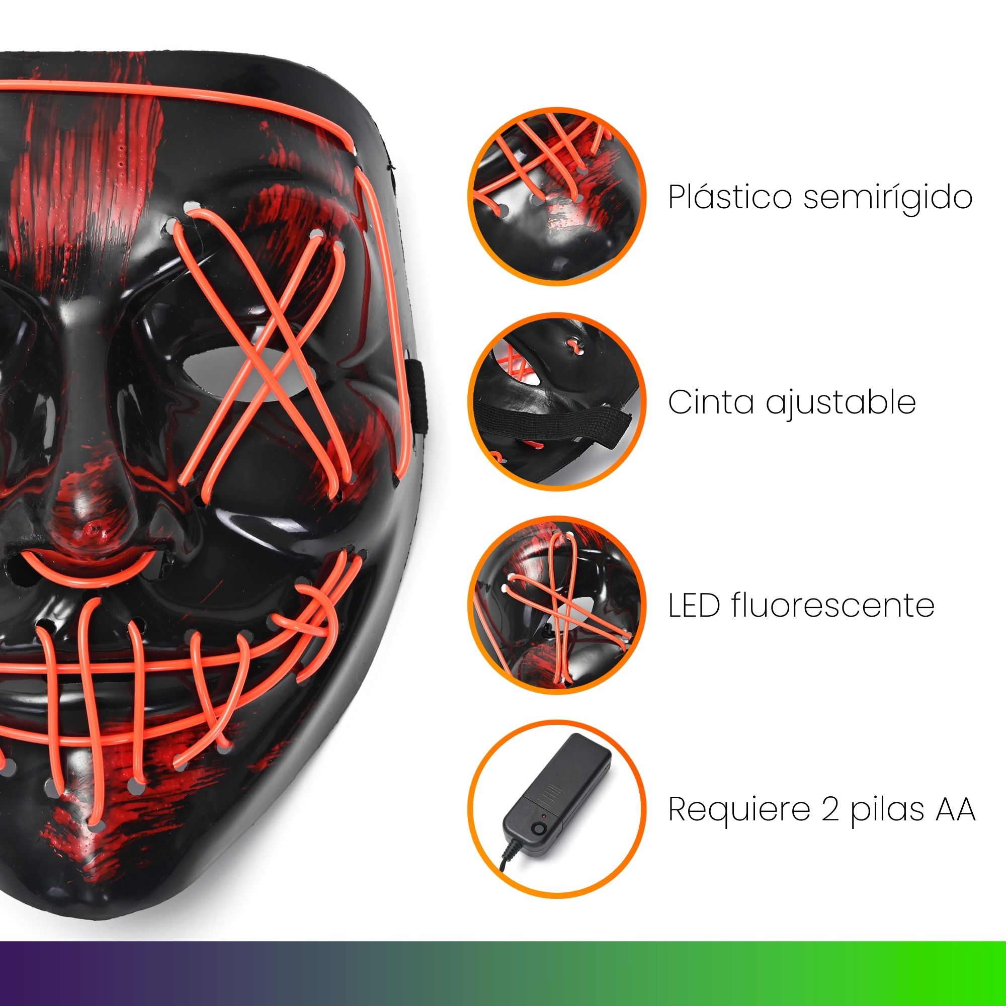 Paquete Mascara Luz Led La Purga Halloween 3 piezas