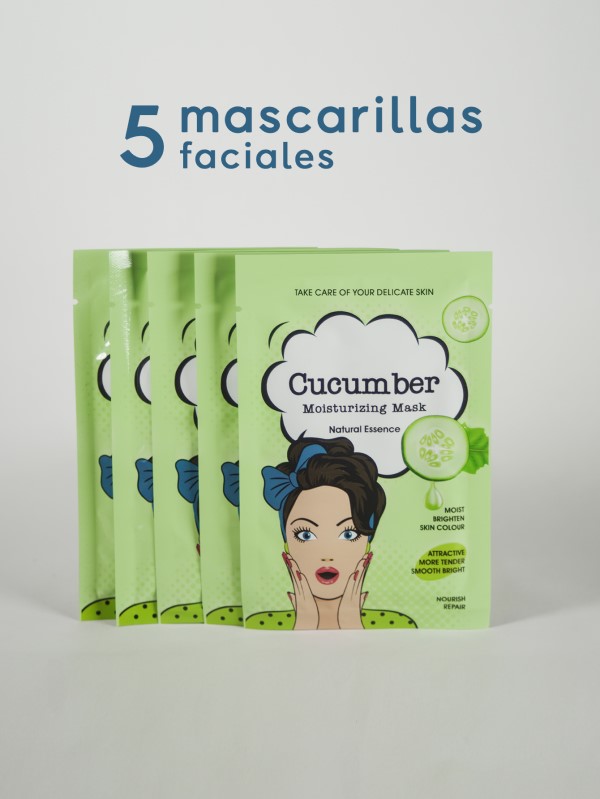5 Mascarillas faciales de tela, con pepino, nutren y reparan la piel delicada del rostro