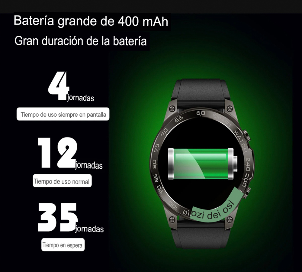 SmartWatch con Pantalla AMOLED High Definition: Bateria de alta duracion, Monitorea tu salud y conectividad móvil en tiempo real para caballeros.