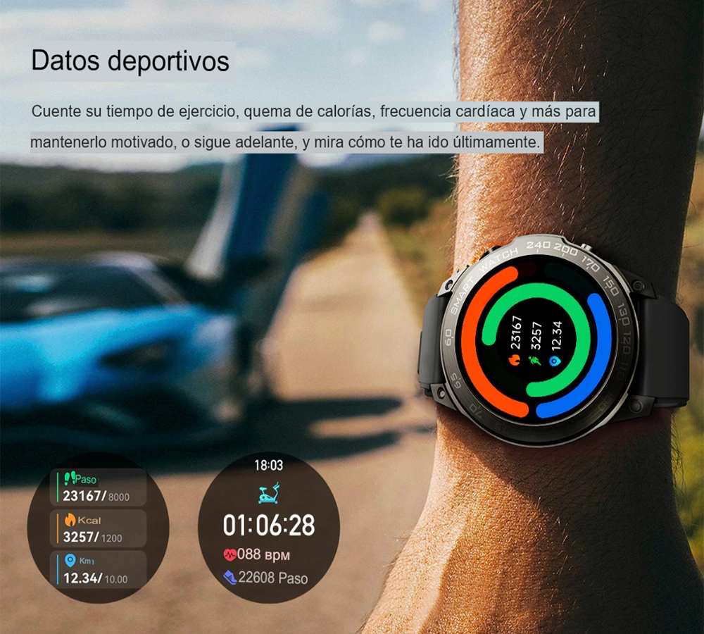 SmartWatch con Pantalla AMOLED High Definition: Bateria de alta duracion, Monitorea tu salud y conectividad móvil en tiempo real para caballeros.