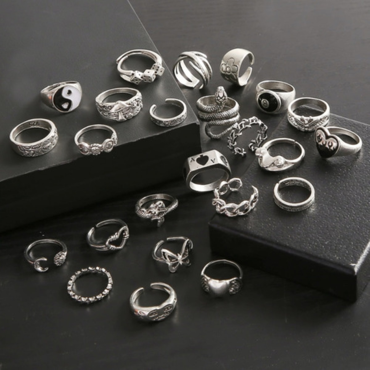 24 Anillos De Plata G tica Para Hombres Mujeres Plata