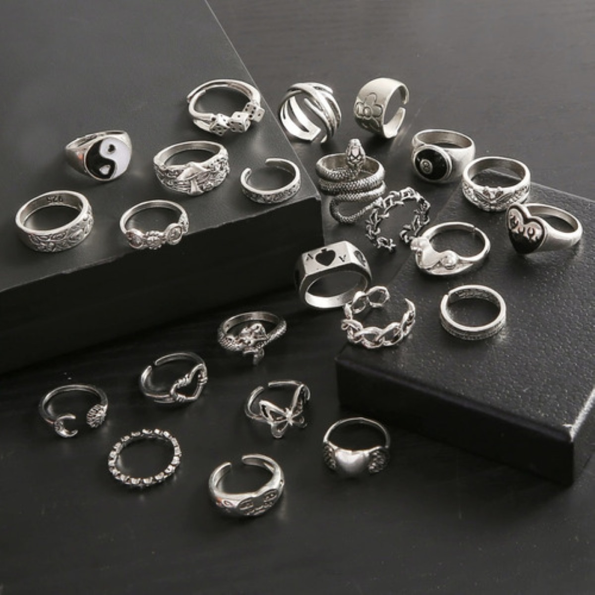 24 Anillos De Plata Gótica Para Hombres Mujeres Plata 