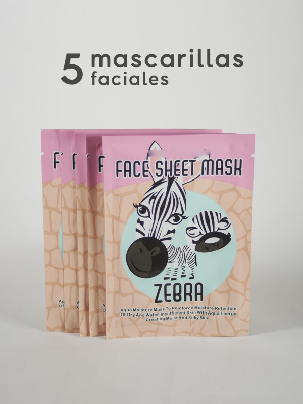 5 Mascarillas faciales de tela "ZEBRA" humectan, hidratan y suavizan la piel