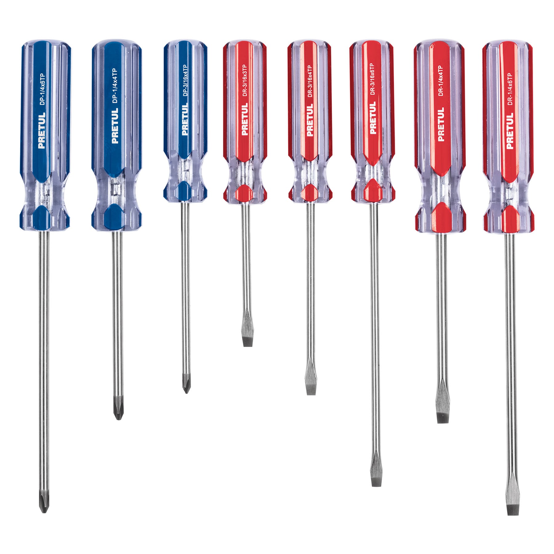 JUEGO DE 8 DESARMADORES MANGO DE PVC, PRETUL 20213