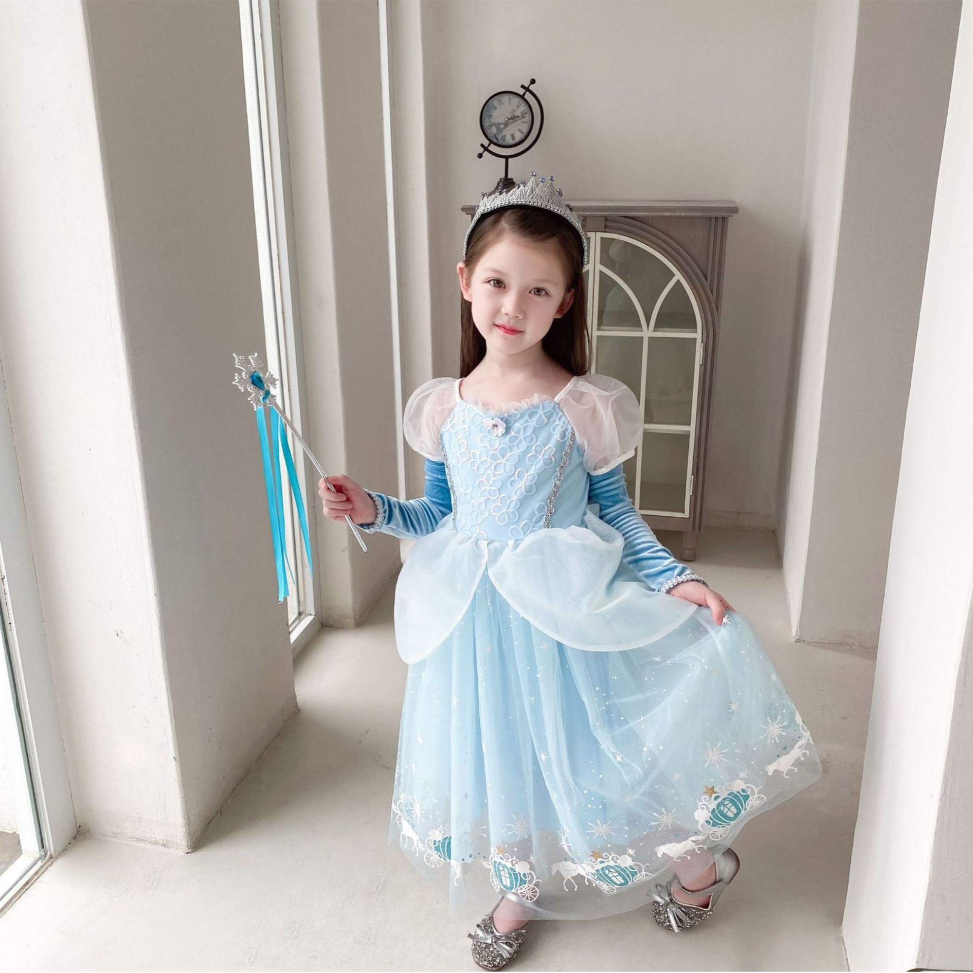 Disfraz Para Fiesta alusivo a la princesa Cenicienta Vestidos Con Mangas Cindirella