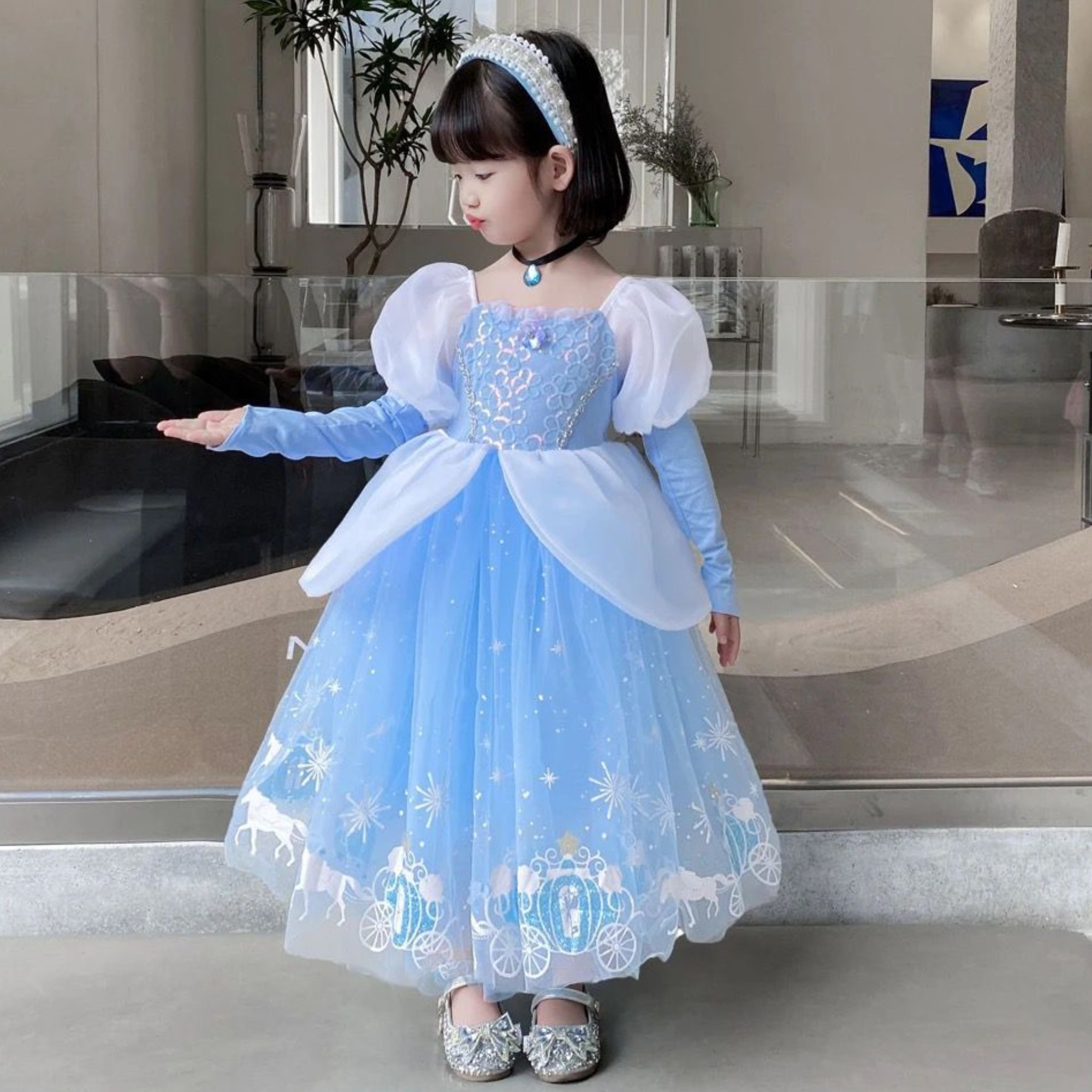 Disfraz Para Fiesta alusivo a la princesa Cenicienta Vestidos Con Mangas Cindirella