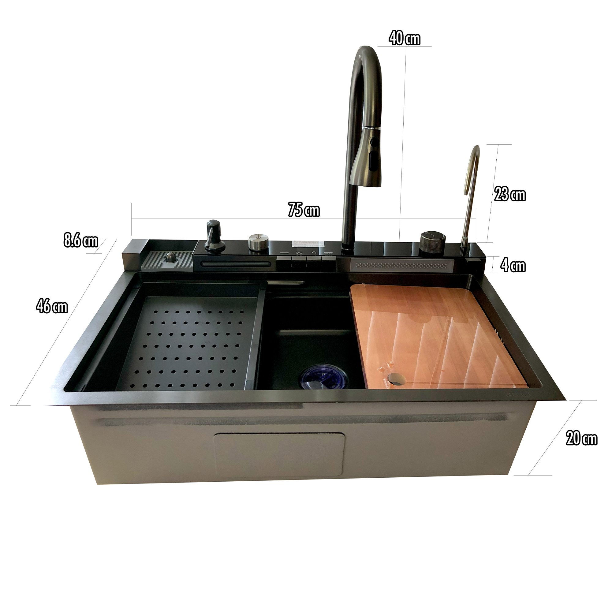 Tarja para Cocina doble cascada con led acero inoxidable