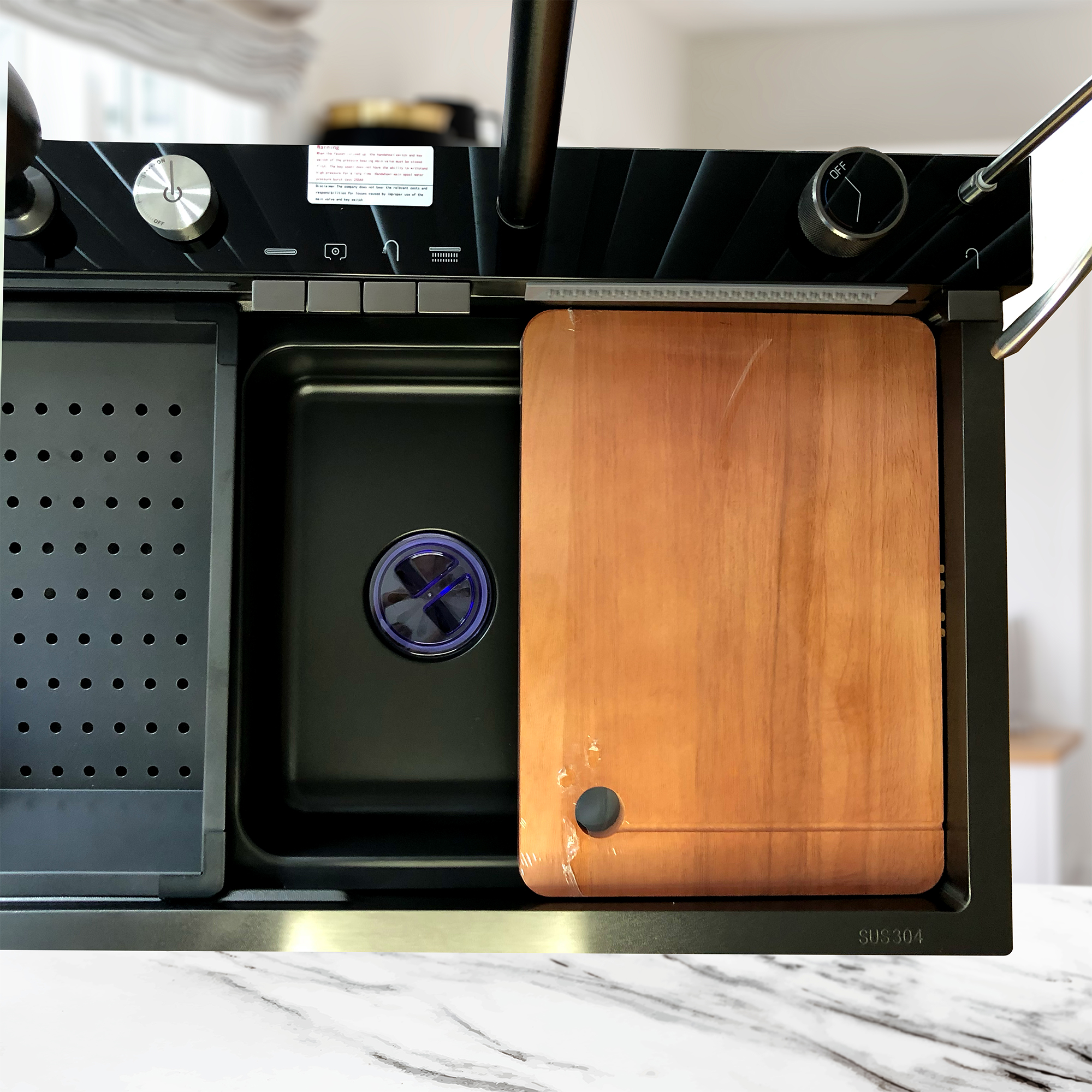 Tarja para Cocina doble cascada con led acero inoxidable