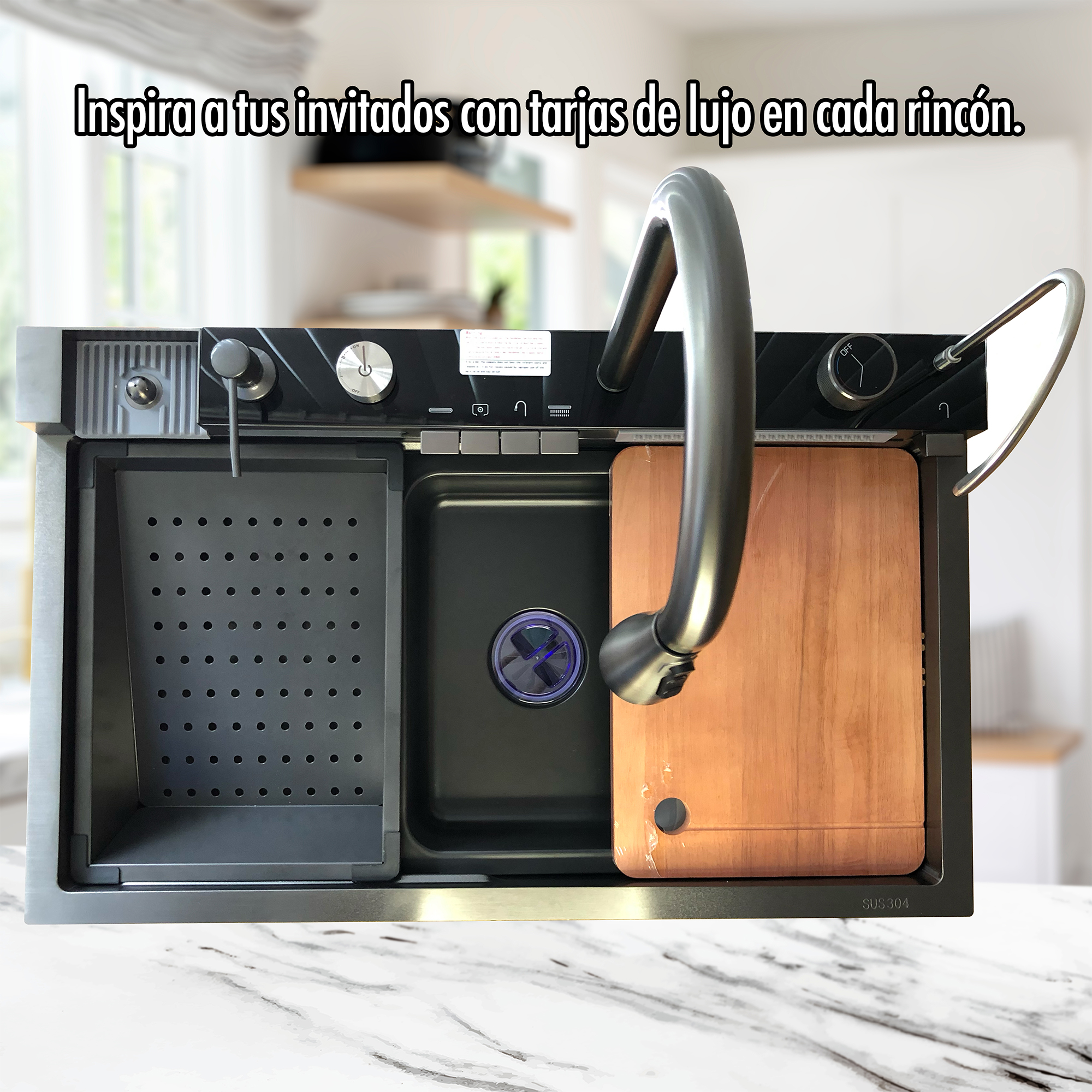 Tarja para Cocina doble cascada con led acero inoxidable