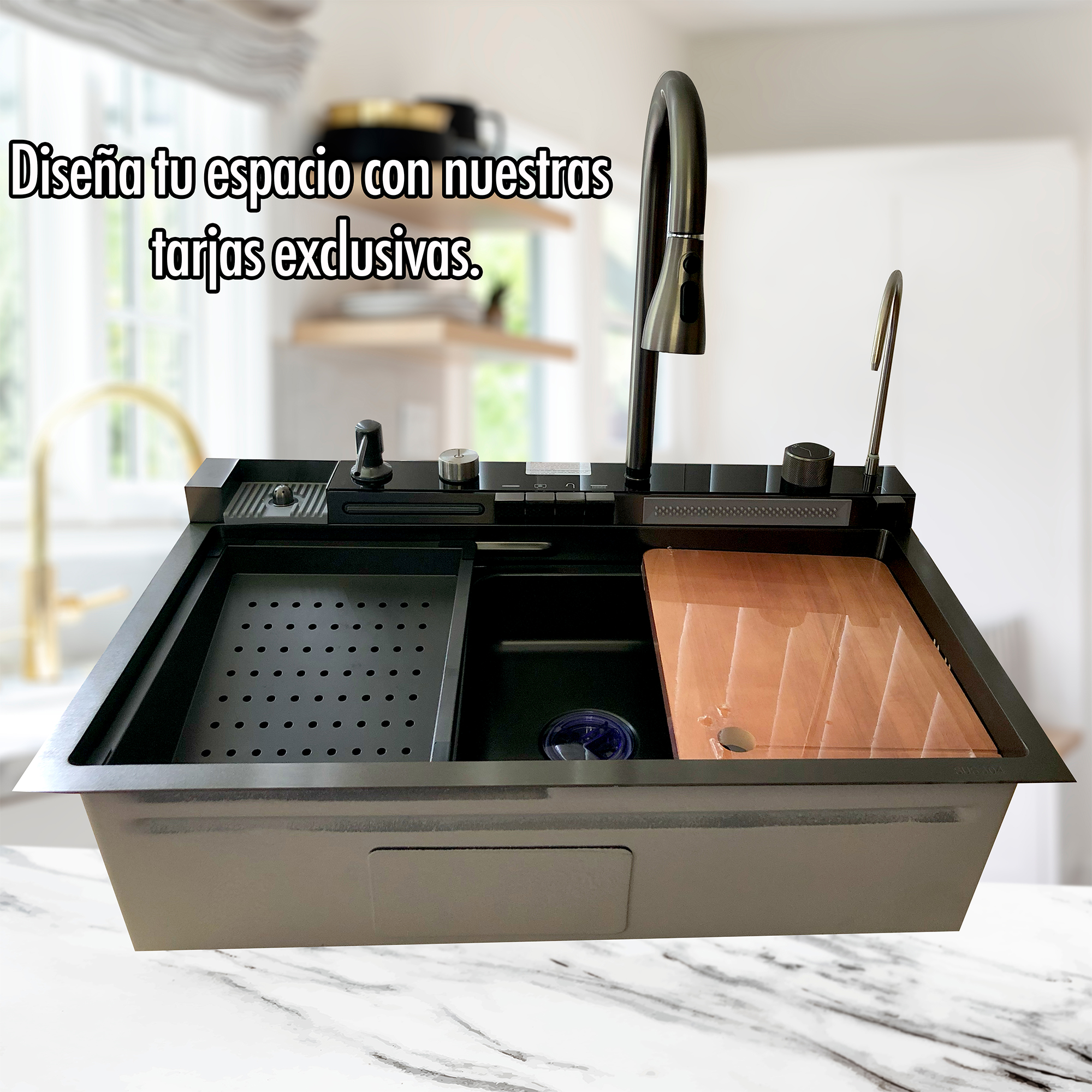 Tarja para Cocina doble cascada con led acero inoxidable