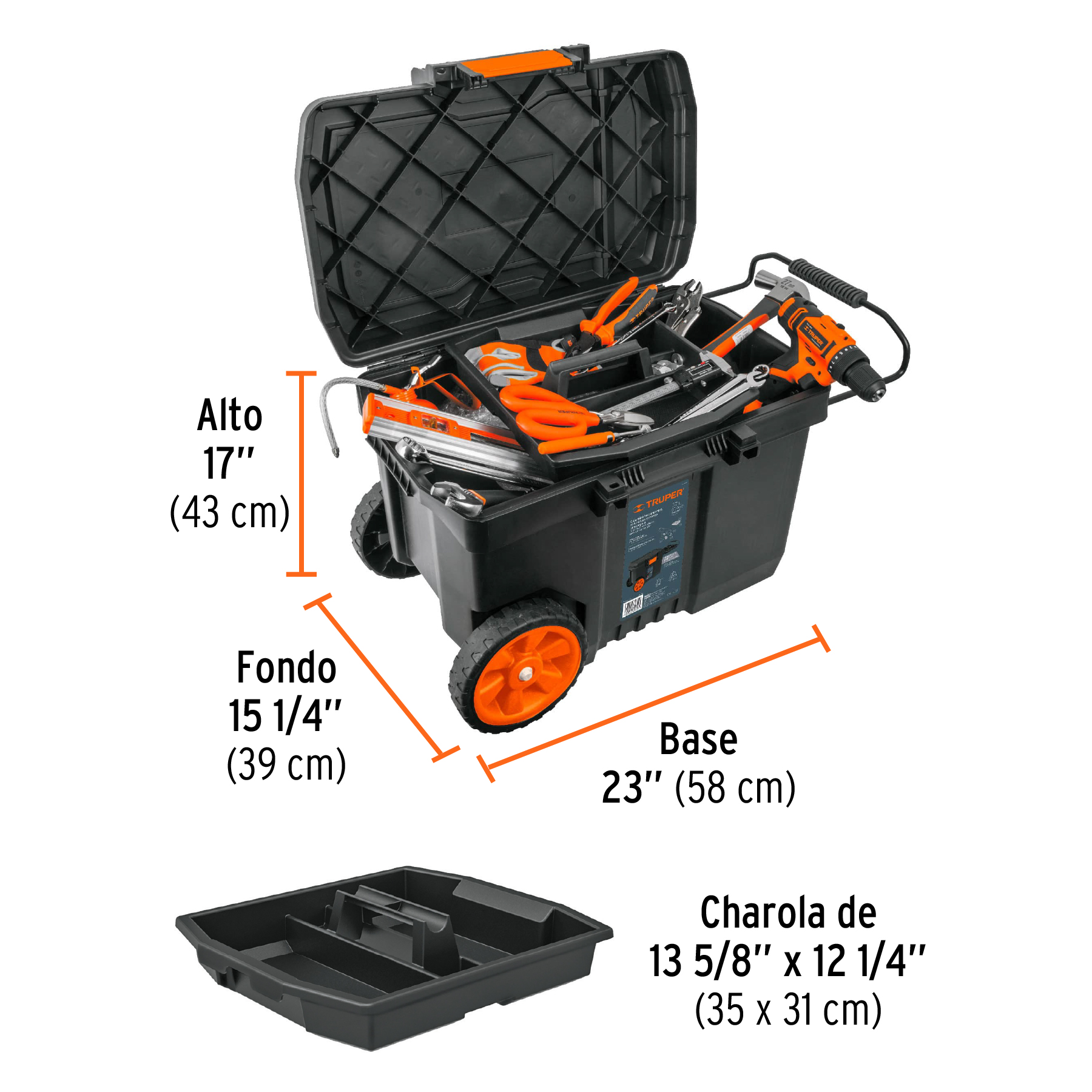 CAJA PARA HERRAMIENTA DE 23" CON RUEDAS Y MANGO TELESCÓPICO TRUPER 10902