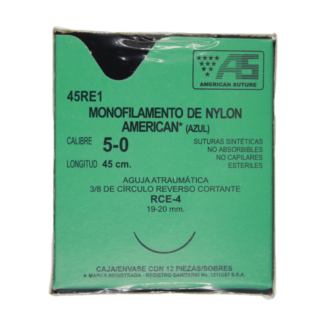Sutura Quirúrgica de Nylon 5-0 Azul RCE-4 American Suture