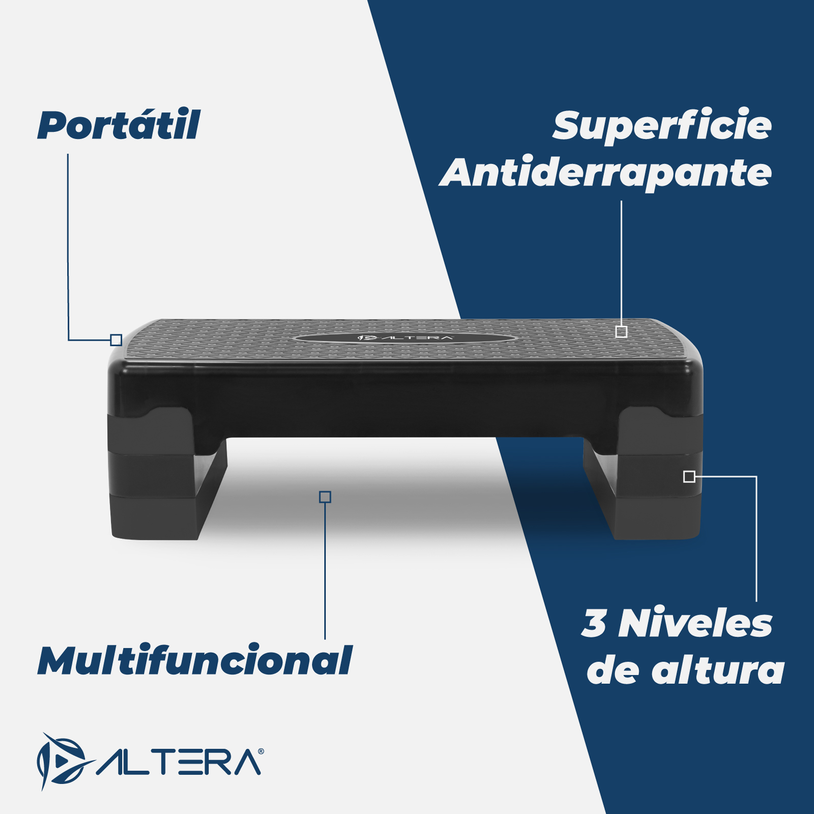 Banco Step Altera 3 Niveles de Elevación Ajustable, Banco Aerobics para Fitness Crossfit Gym