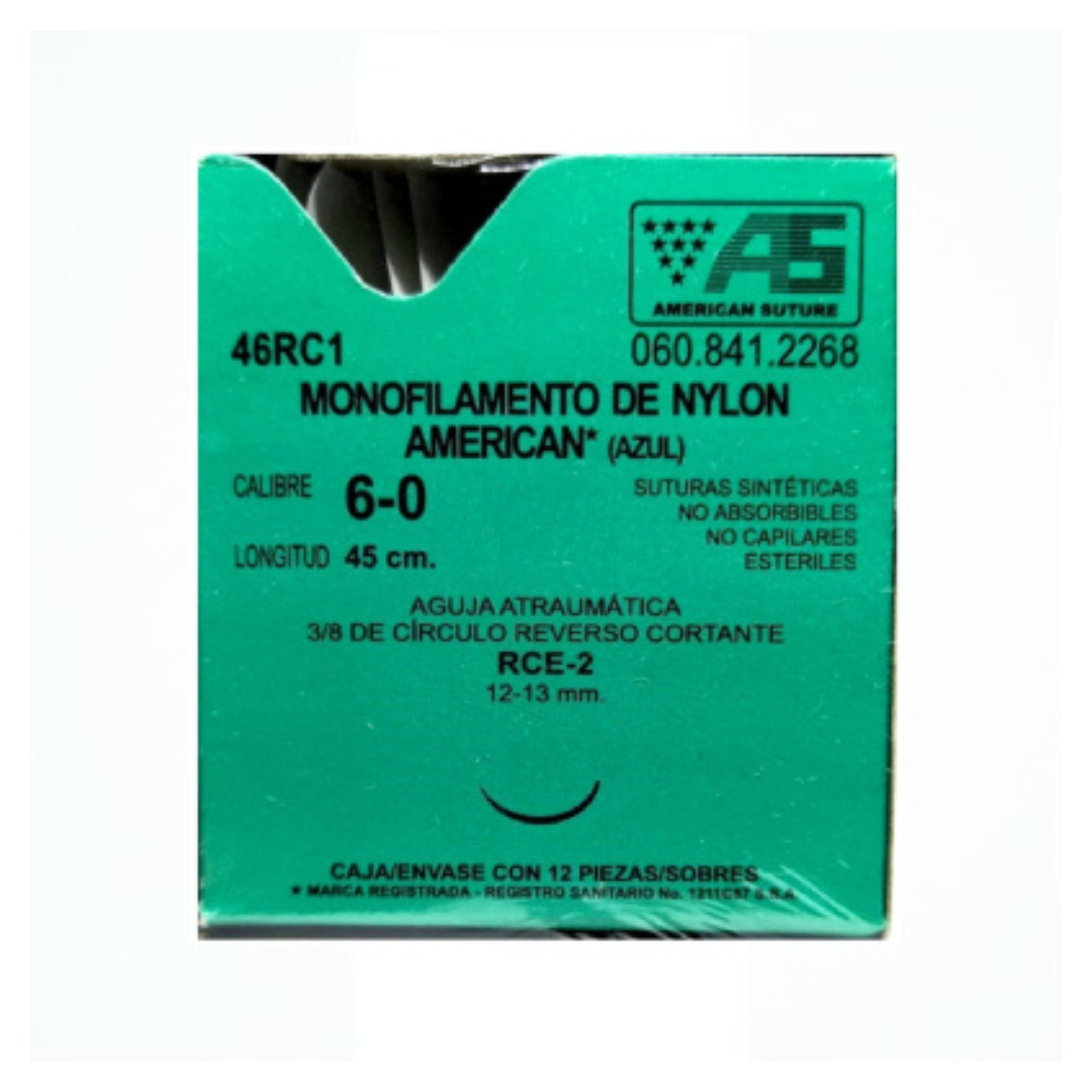 Sutura Quirúrgica de Nylon 6-0 Azul RCE-2 American Suture