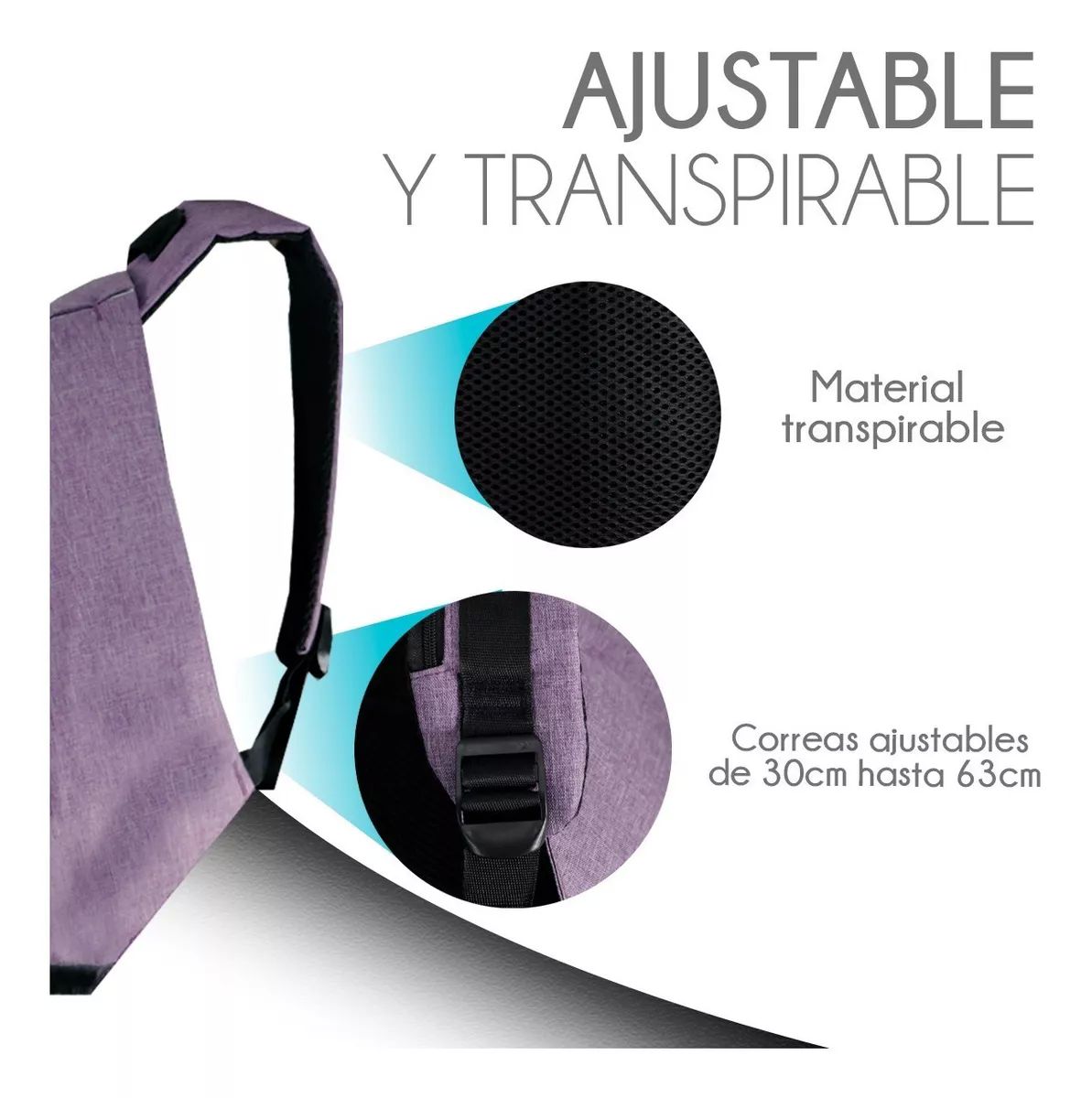 Mochila morada  para mujer Antirrobo Impermeable con Puerto Usb