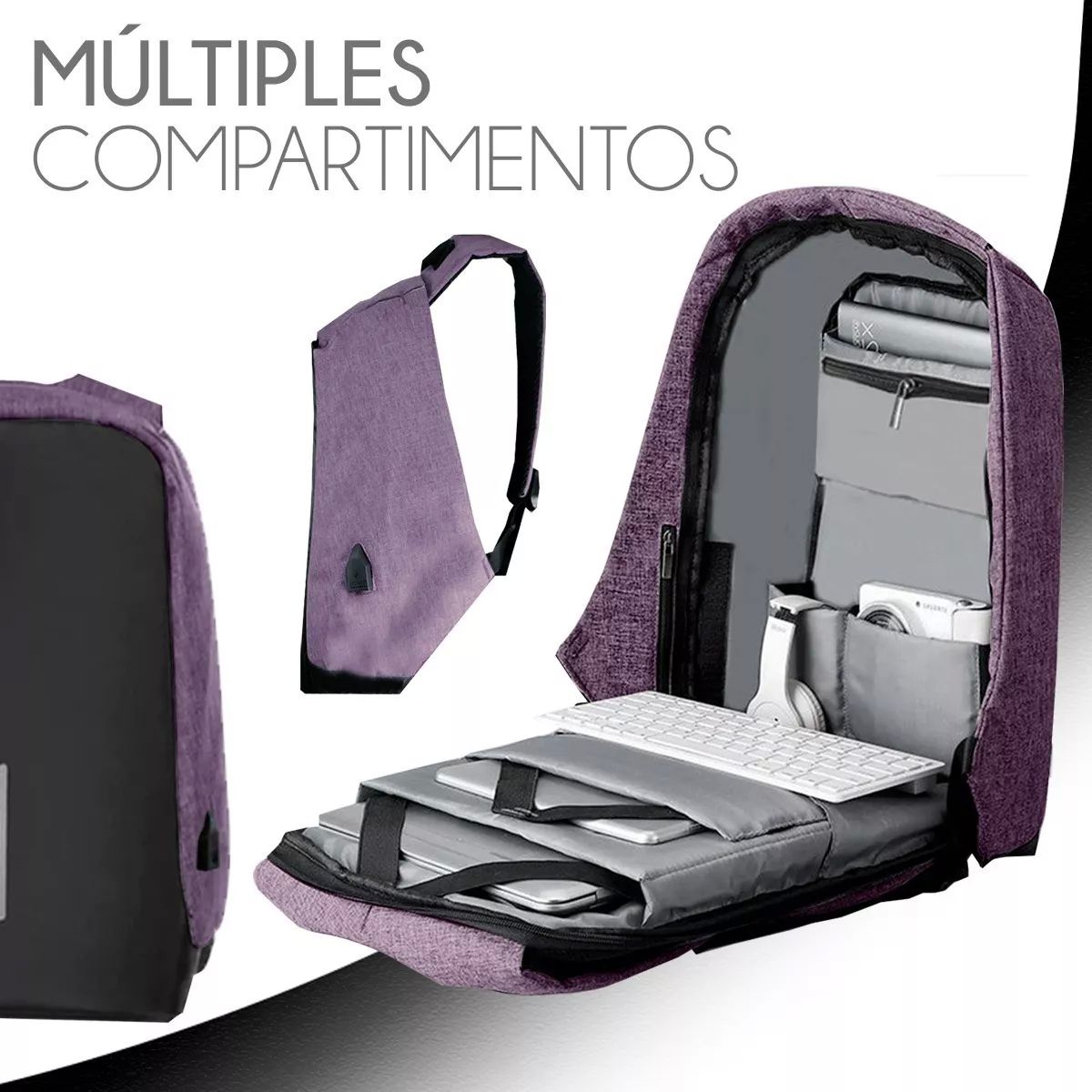 Mochila morada  para mujer Antirrobo Impermeable con Puerto Usb