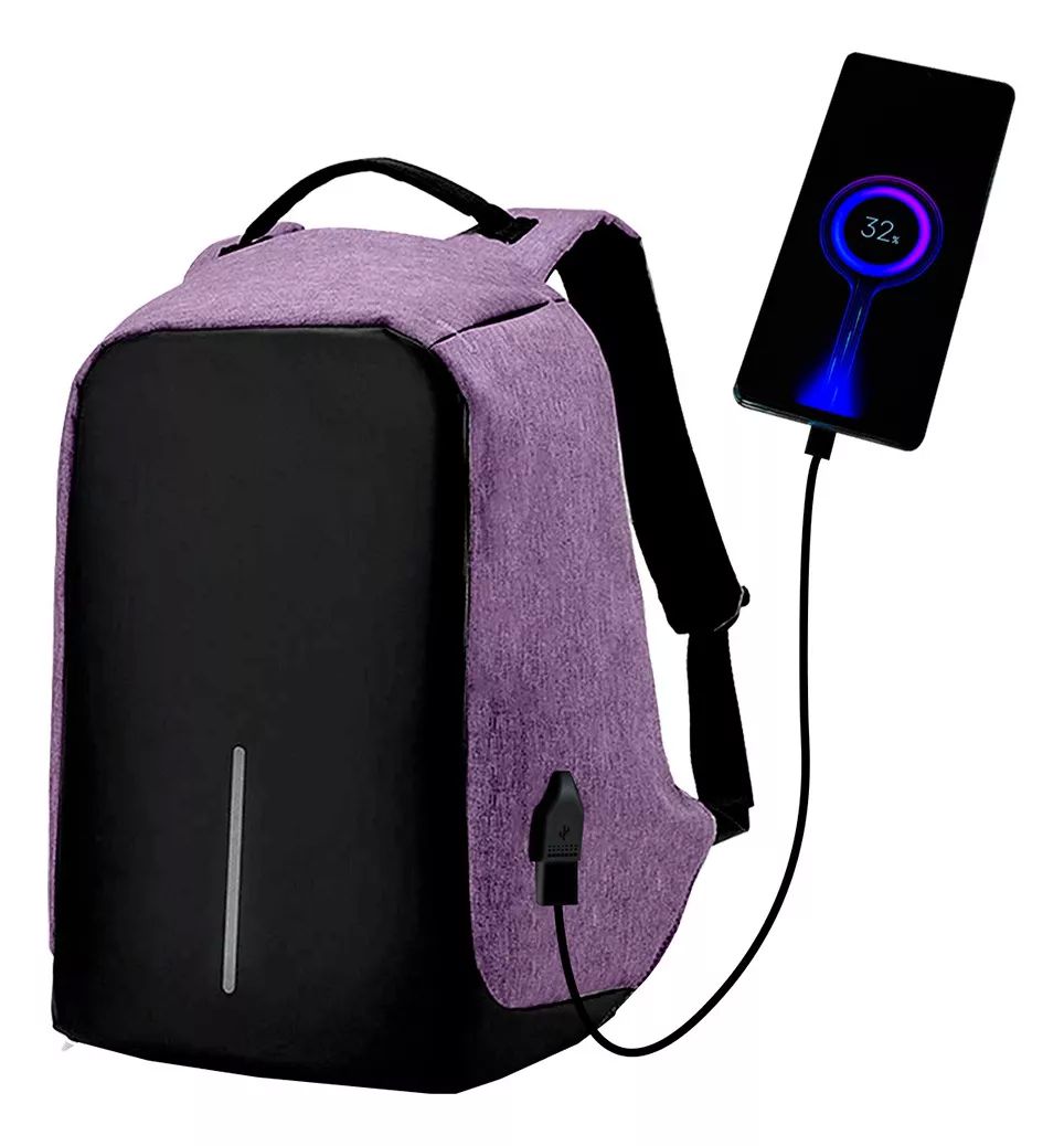 Mochila morada  para mujer Antirrobo Impermeable con Puerto Usb