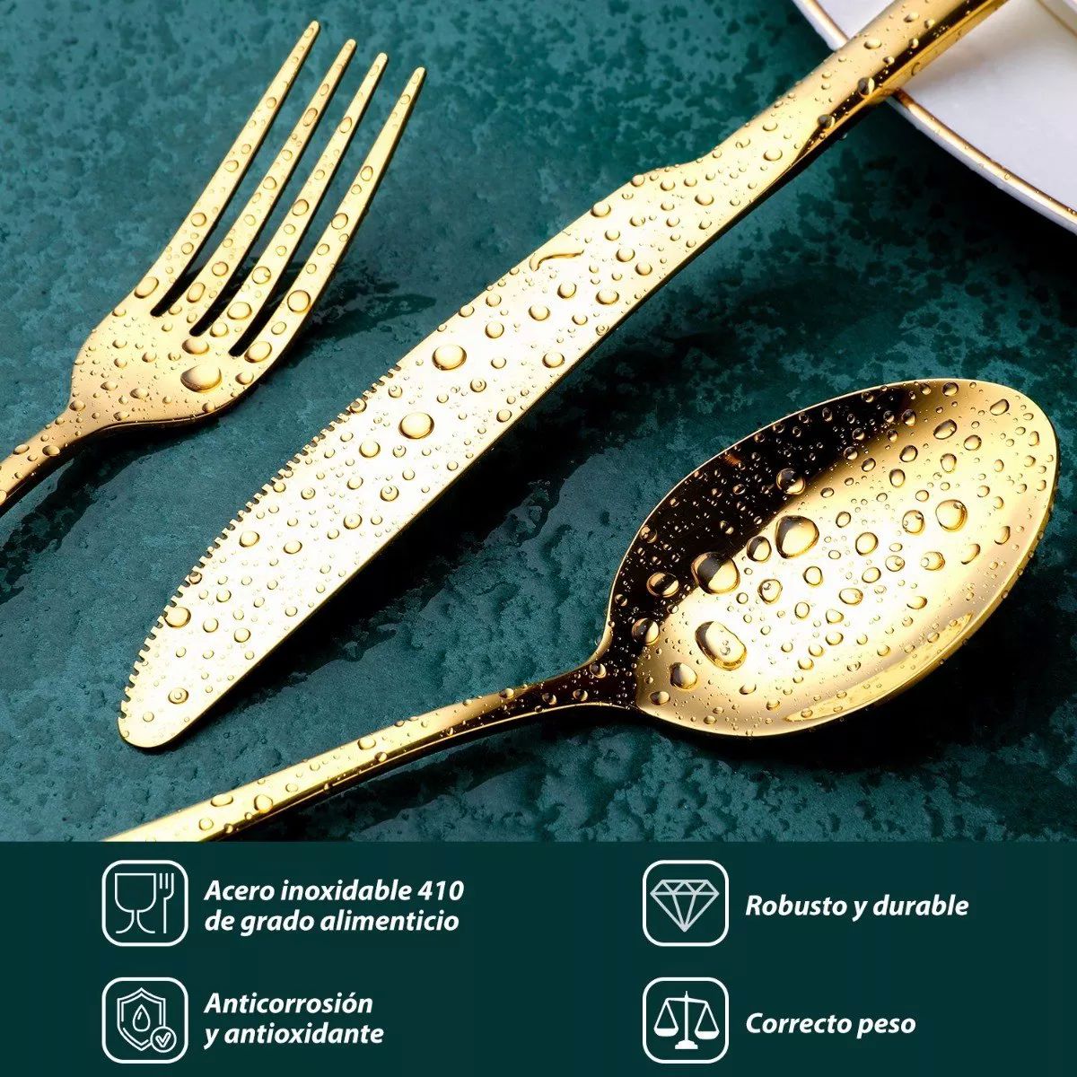 Juego De Cubiertos De Acero Inoxidable color dorado,24 piezas