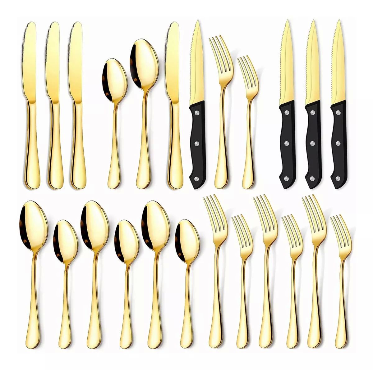 Juego De Cubiertos De Acero Inoxidable color dorado,24 piezas