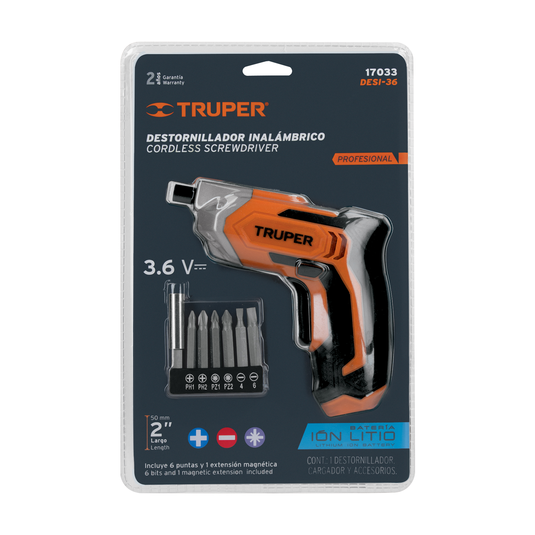 DESTORNILLADOR INALÁMBRICO 3.6 V, TRUPER 17033