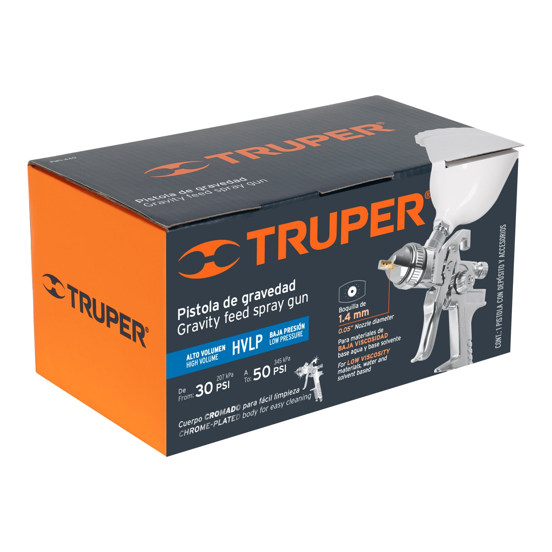 PISTOLA P/PINTAR GRAVEDAD HVLP VASO PLÁSTICO, 1.4 MM, TRUPER 12128