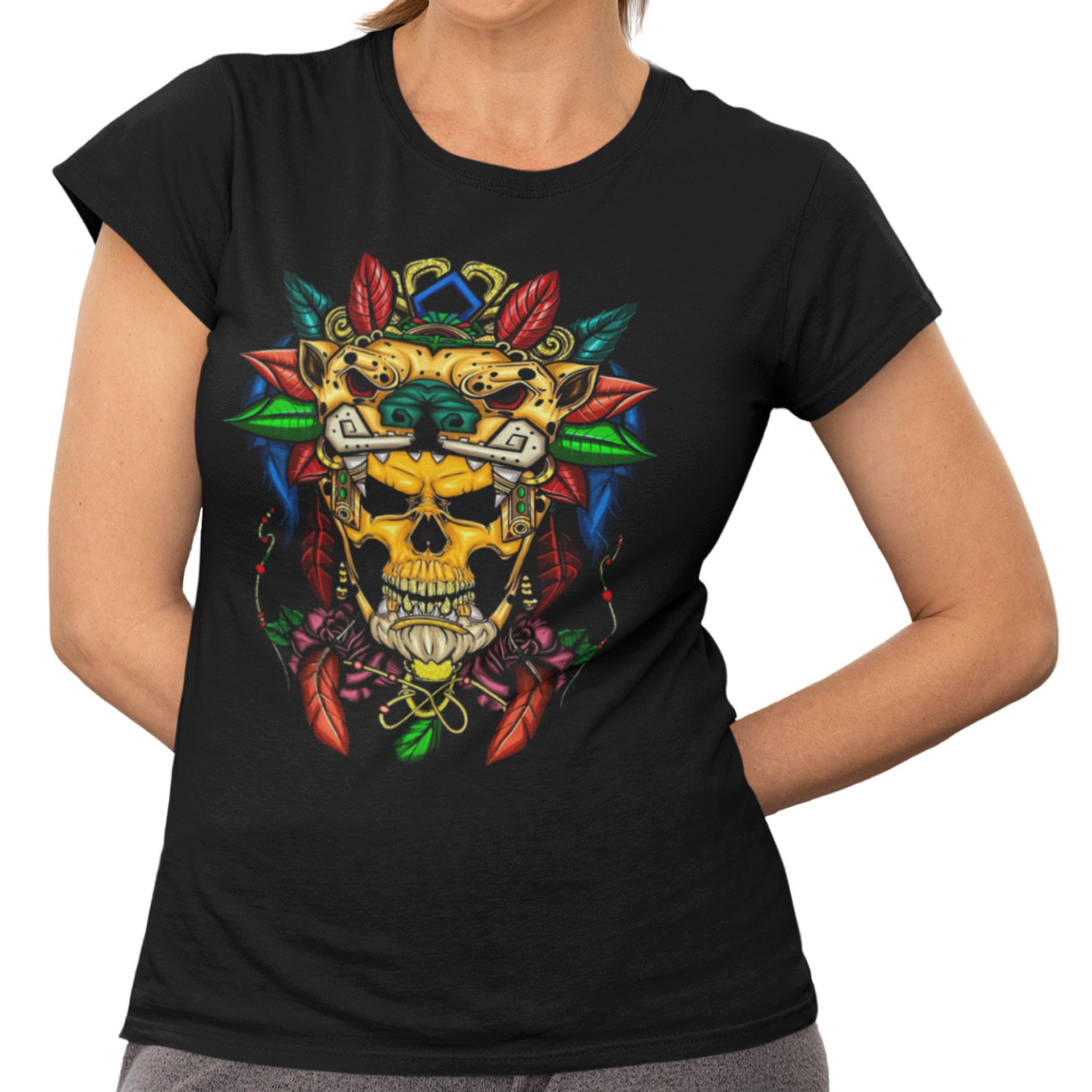 Playera Caballero y Dama Calavera Cabeza de Jaguar Cráneo Skull
