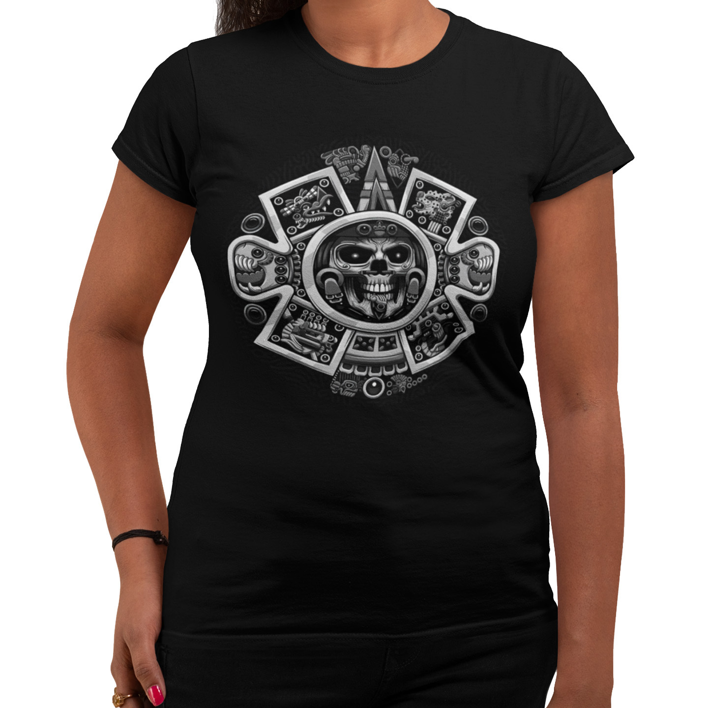 Playera Caballero y Dama Calendario Azteca Calaveras Cráneo Skull