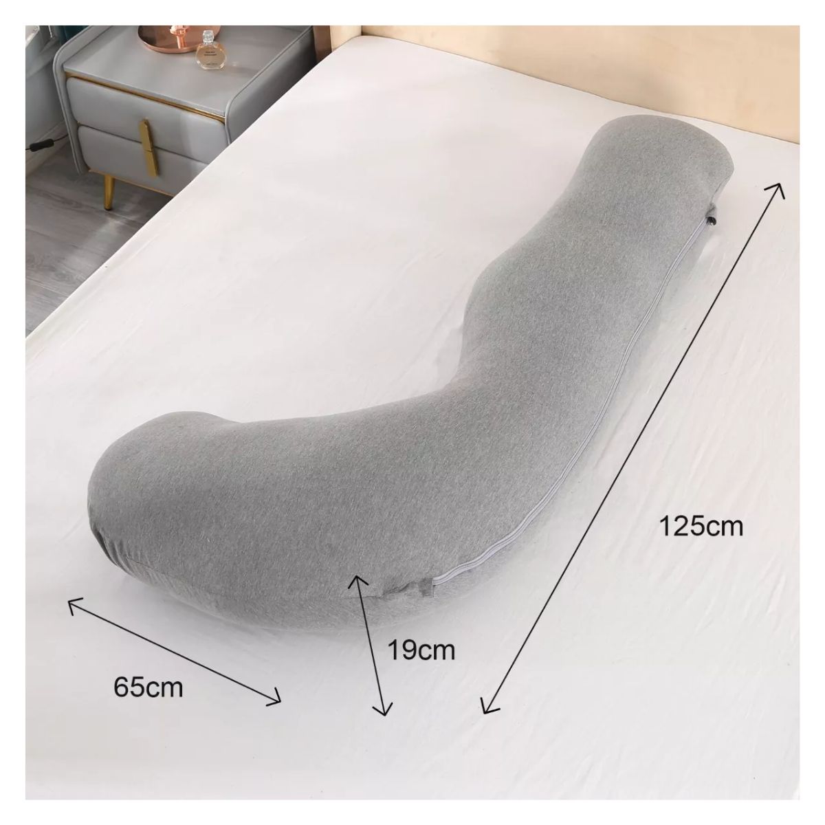 Almohada Para Embarazo Tipo J Lactancia Tela Súper Suave Gris