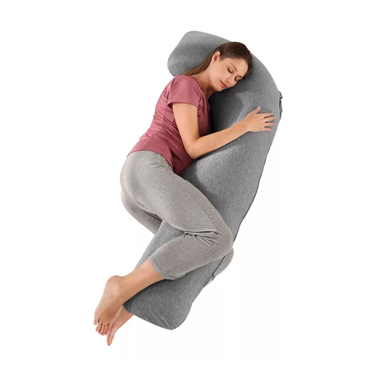 Almohada Para Embarazo Tipo J Lactancia Tela Súper Suave Gris