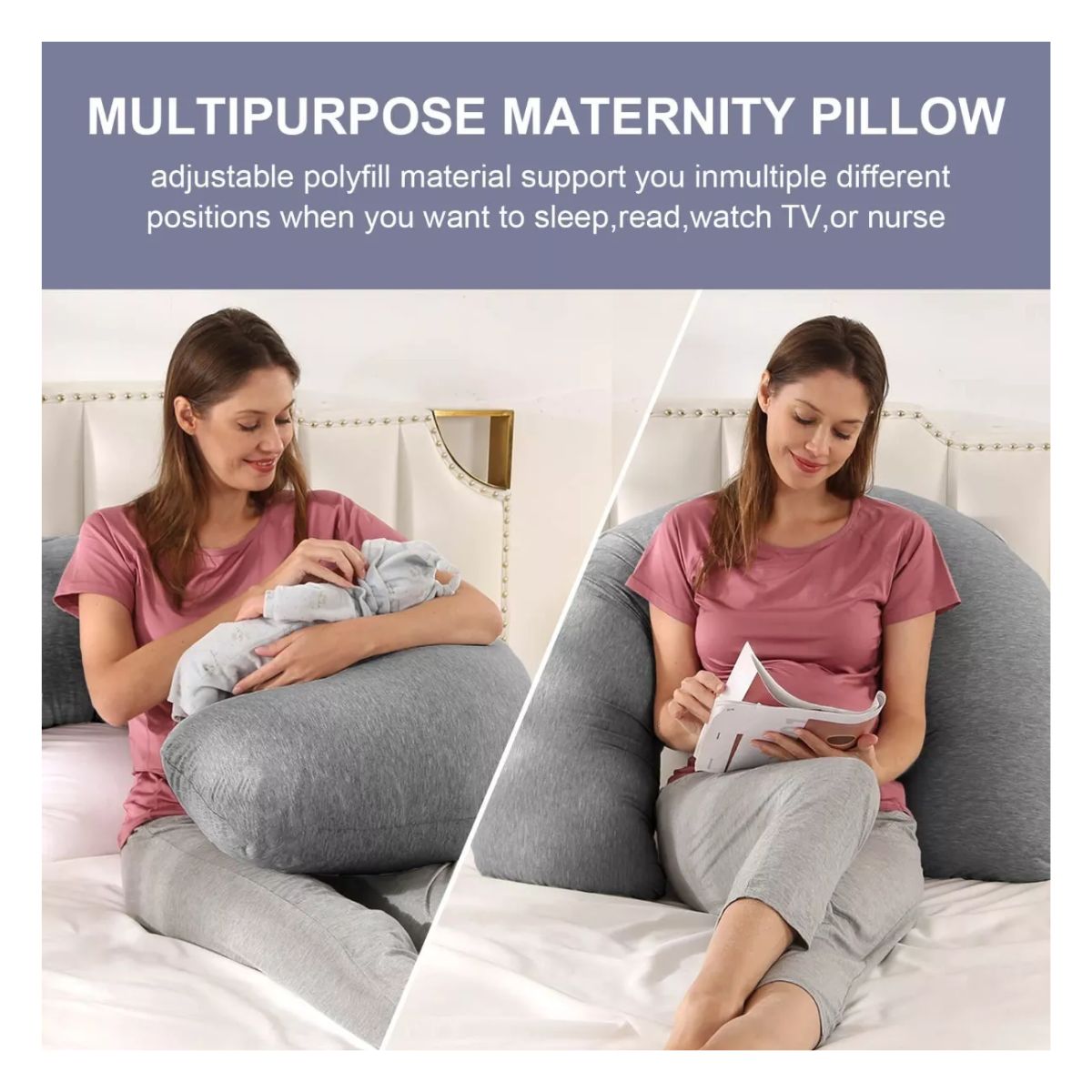 Almohada Para Embarazo Tipo J Lactancia Tela Súper Suave Gris