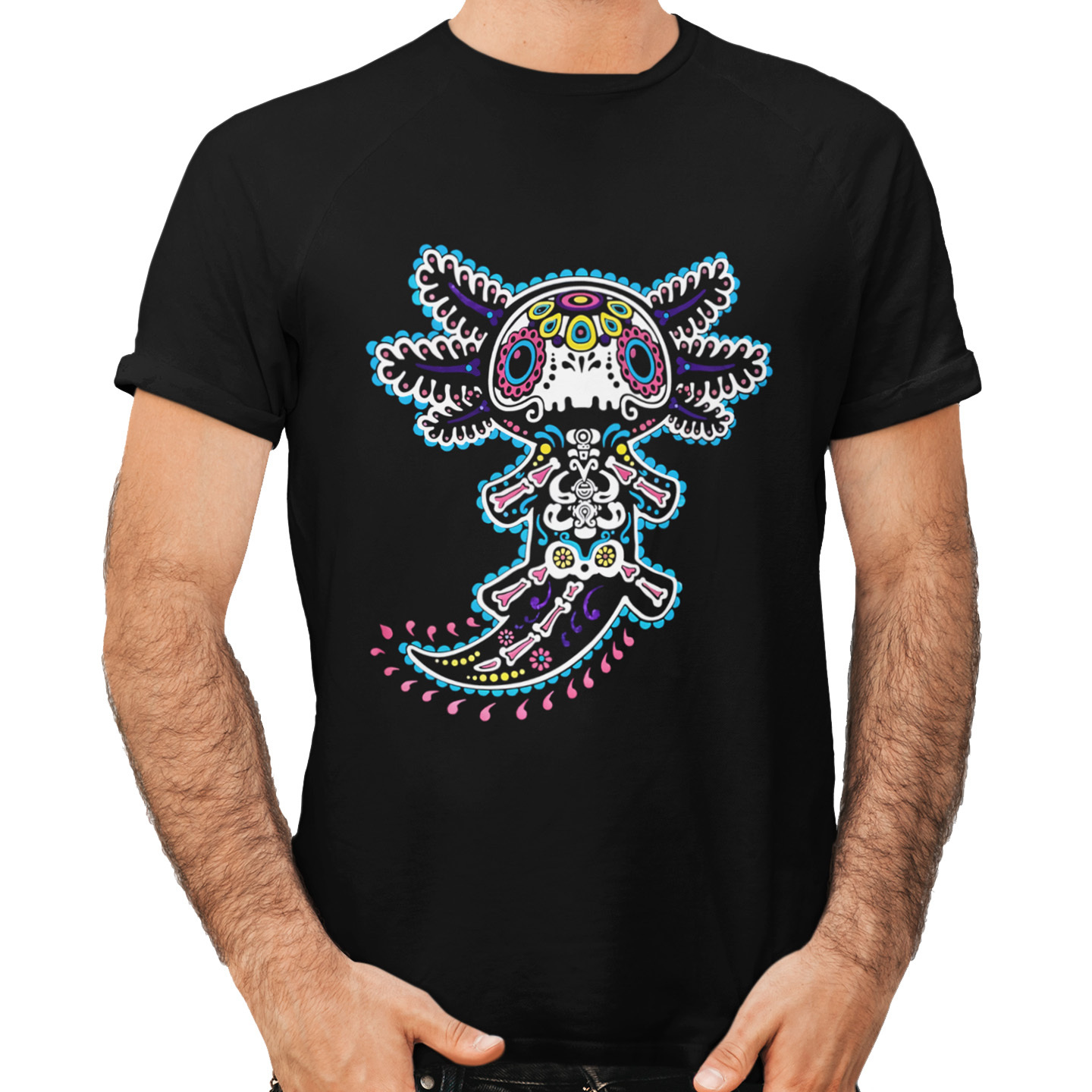 Playera Caballero y Dama Esqueleto Ajolote Animal