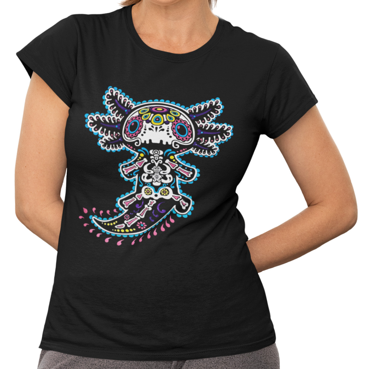 Playera Caballero y Dama Esqueleto Ajolote Animal