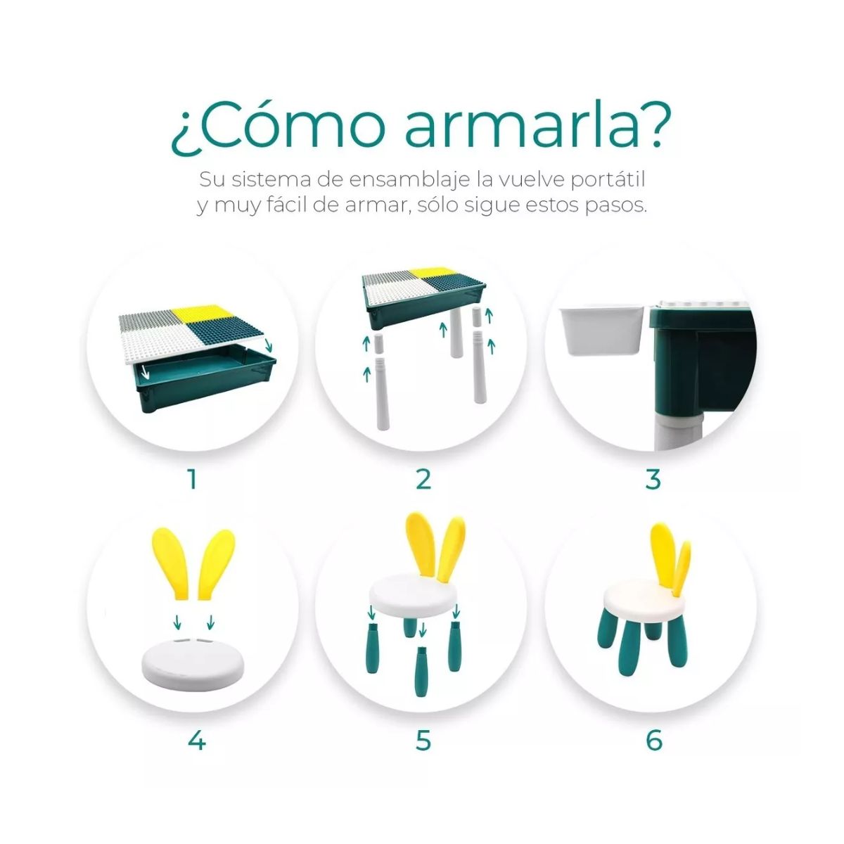 Juego Para Niños Silla Y Mesa Didactica Con Bloques Juguete Azul