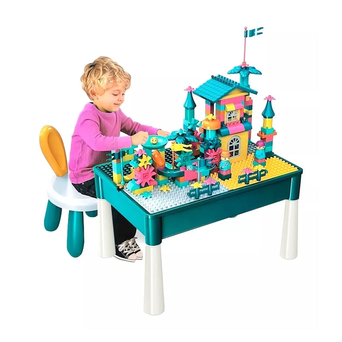 Juego Para Niños Silla Y Mesa Didactica Con Bloques Juguete Azul